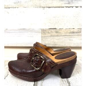 Frye Womens 6 Brown Candice Woven Buckle Leather Clog Mule Slip On Shoes Heel